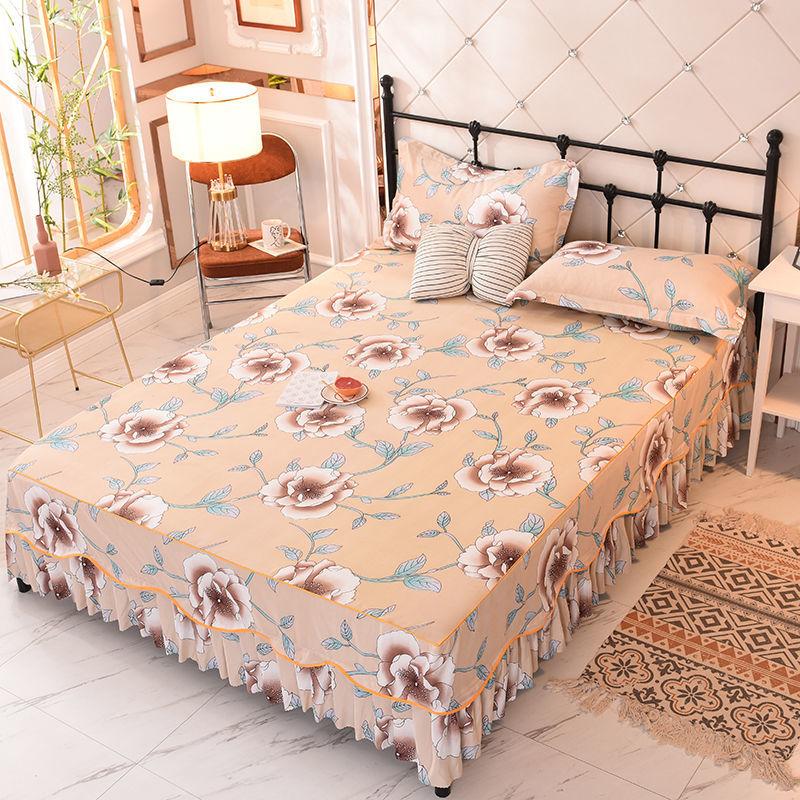 Household Skin-friendly Solid Color Bedspread Bed Cover Bedroom Sanding Bed Skirt Bedding Bedroom Student Dormitory Sheets