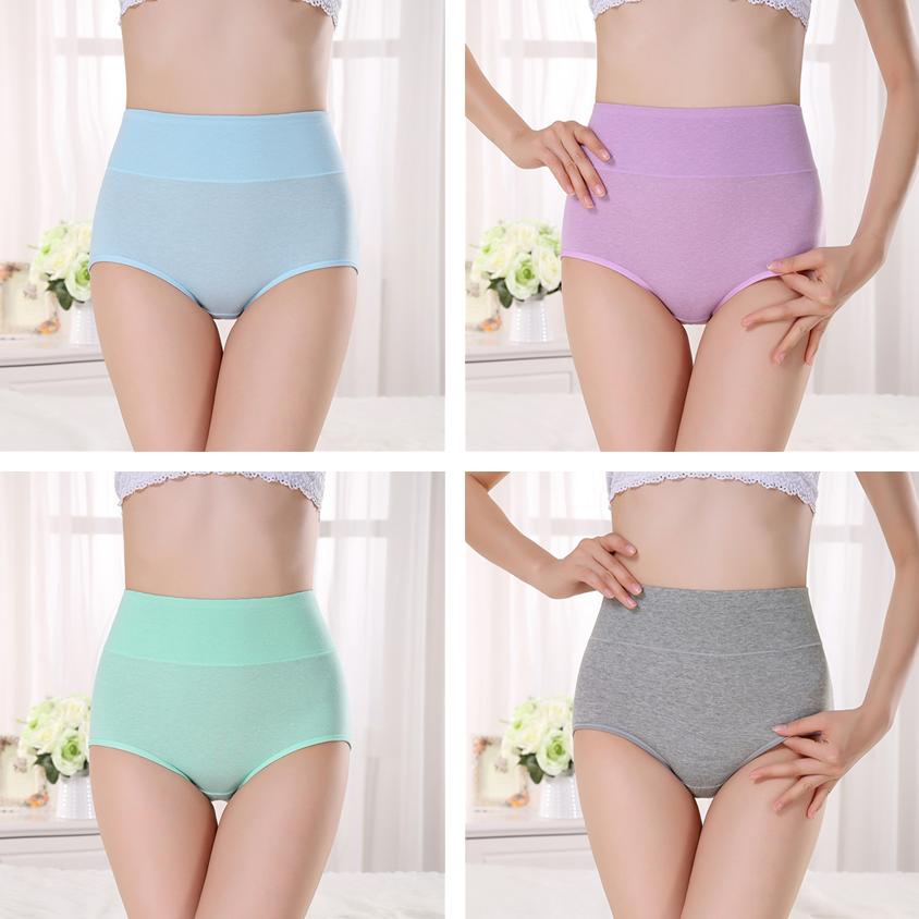 4Pcs/Set Women's High Waidt Solid Color Seamless Cotton Panties Highly Elastic Large Size Causal Soft Briefs