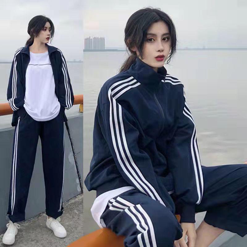 Girls Sportswear Suit Spring and Autumn Students Loose Running Leisure Two-piece Zipper Jacket Jogging Trousers Sets Tracksuits for Women