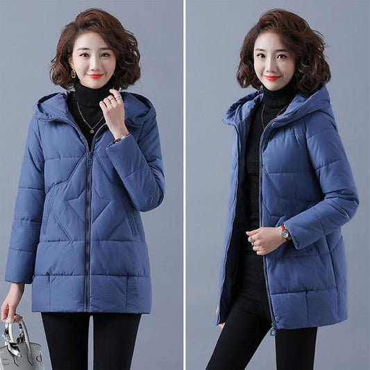 Women's Mid-length Down Jacket Winter Korean Loose Cotton Clothes Casual Hooded Padded Jacket