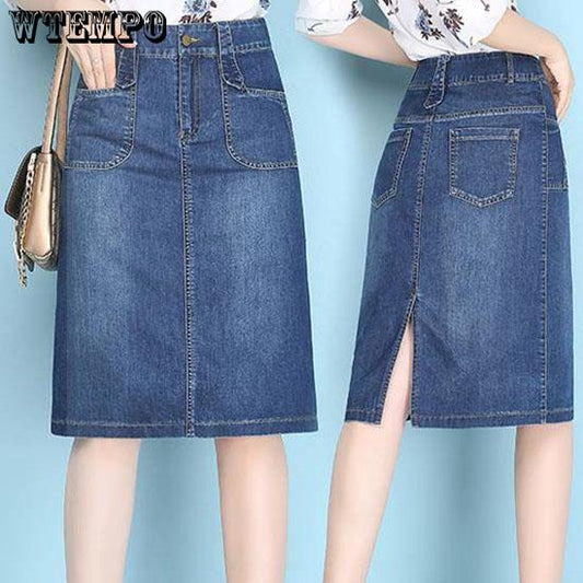 Slit Brand Split Front Ripped Denim Skirt