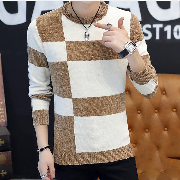 2019 Autumn Winter Warm Pullovers Knitted Striped Male Sweater Men Dress Thick Mens Sweaters Jersey