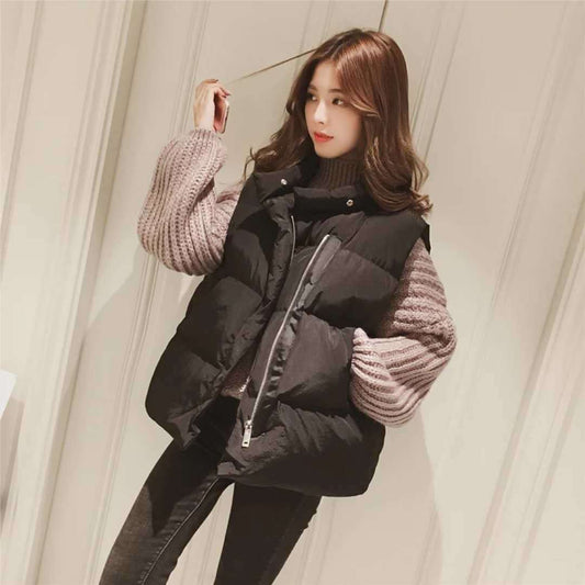 Cotton Vest Women's Winter Stand-up Collar Without Hood Short Down Down Cotton Vest Loose Thick Cotton Vest Waistcoat