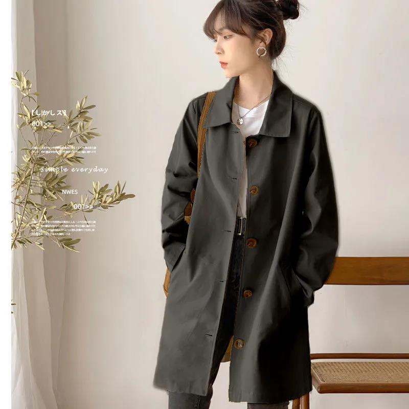 Lining Trench Coat Women's Mid-length Simple Early Autumn Top Women's Loose Student Solid Color All-match Coat