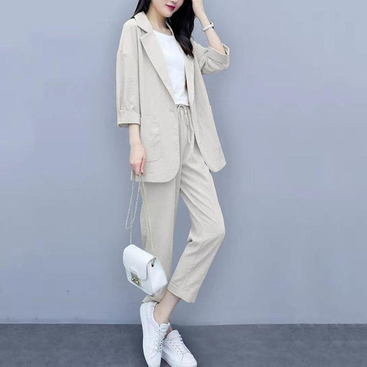 Professional Suit Plus Size Women's Loose and Thin Professional Casual Suit Two-piece Jacket + Straight Pants for Work and Casual Occasions