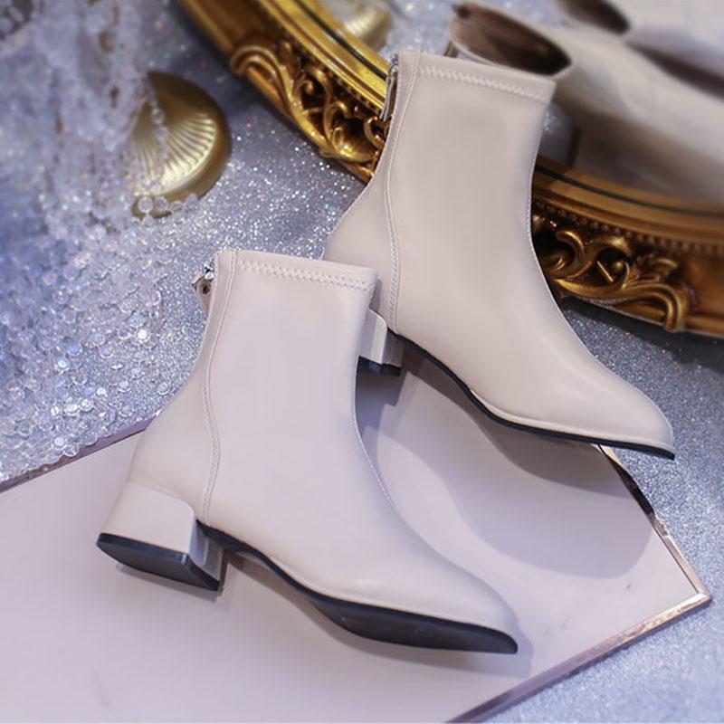 Thick Heel Martin Boots Spring and Autumn Single Boots Middle Heel Soft Leather Women's High Top Small Leather Shoes Short Boots