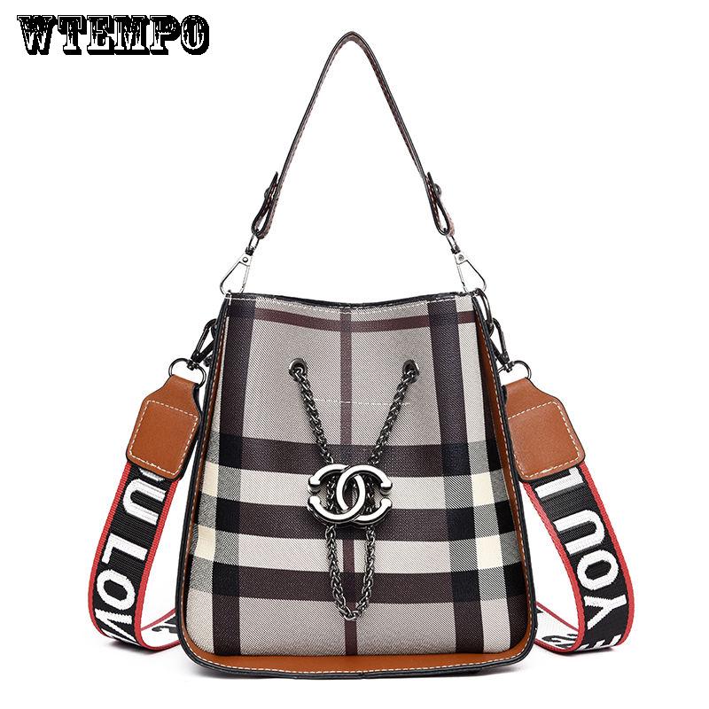 WTEMPO Single Shoulder Diagonal Bag Wild Plaid Handbag Wide Shoulder Strap Female Bag Large Capacity