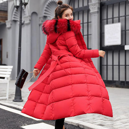 Winter Women's Down Cotton Padded Jacket Long Style Over The Knee Thickened Warm Women's Parka Coat Hooded Fur Collar Coat