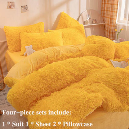 Thickening Warm Crystal Fluff Four Sets of Winter Bedding 1.5 Meters 1.5 Meters 2 Meters Double Bed Sheets Are Set of Pillows Set