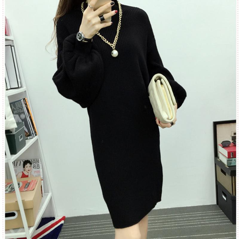 Autumn and Winter Half-high Collar Sweater Lantern Sleeve Casual Jacket Slim Knit Young Women's Top