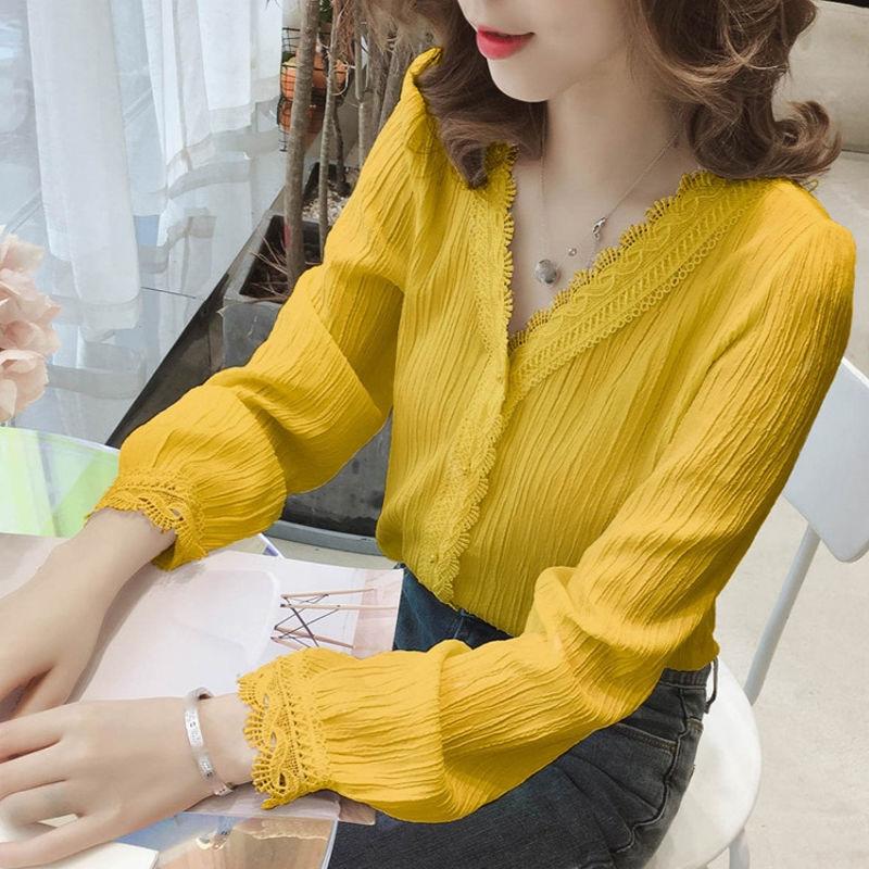 Chiffon Shirt Women's Long-sleeved Spring and Autumn Wear V-neck Shirt Women's Business Wear Shirt Suit with Casual Lady Elegant