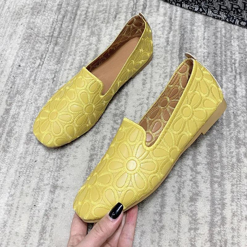 Large Size Square Toe Peas Shoes Women's Spring and Summer Single Shoes Flat Shoes Soft Bottom Comfortable Pumps