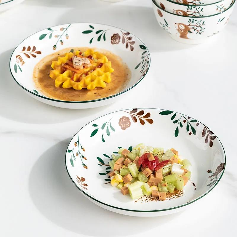 Tableware Bowl Set Ceramic Bowls and Plates Household Bowls and Chopsticks Plates Dish Plates and Noodle Bowl Combinations