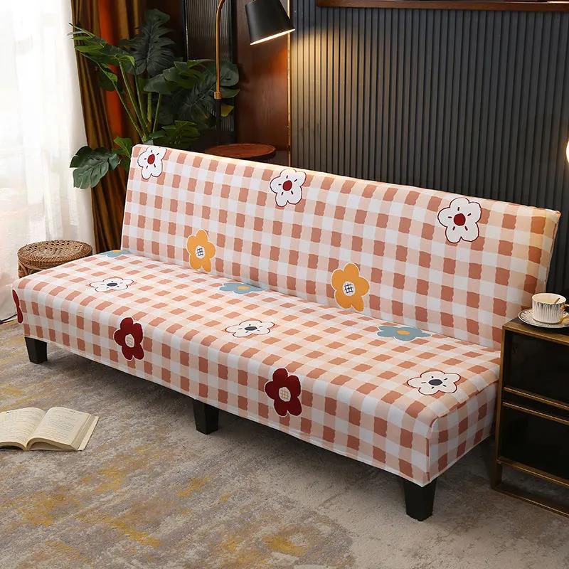 Printed Bed Sofa Cover Slipcovers Anti-slip Armless Seat Case S M Size