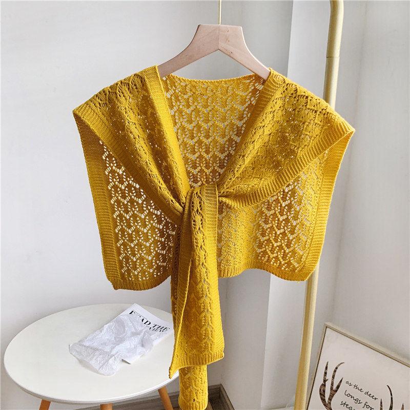 Autumn and Winter Knitted Hollow Shawl Women's Shoulder Air-conditioned Room Vest All-match Autumn and Winter Knotted Scarf