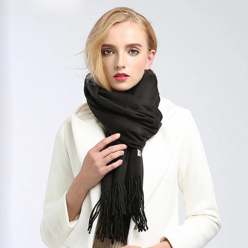 Scarves Women Cashmere Scarf Solid Thick Warm casual Winter Scarves for Ladies Hijabs Pashmina Shawls Wraps Tassel Female Echarpe 2021