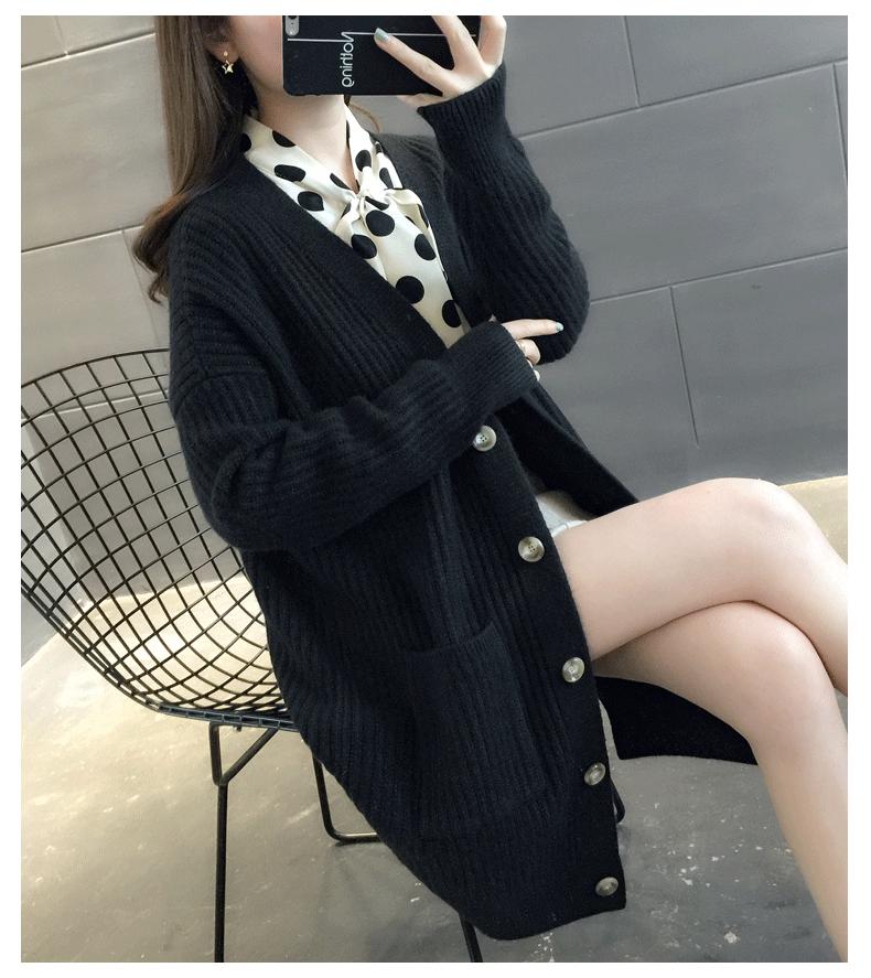 Sweater Coat Women's Autumn and Winter Korean-style Loose-Fit Mid-length Outdoor Knitted Cardigan