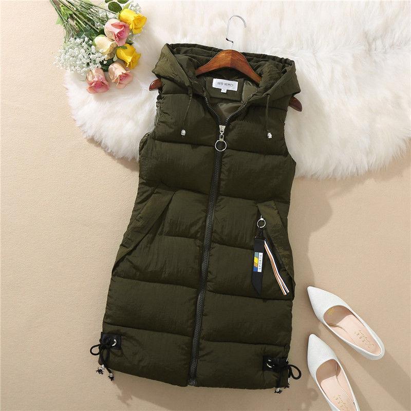 Autumn and Winter Self-cultivation All-match Vest Mid-length Hooded Casual Jacket Fashion Simple Female Down Cotton Vest