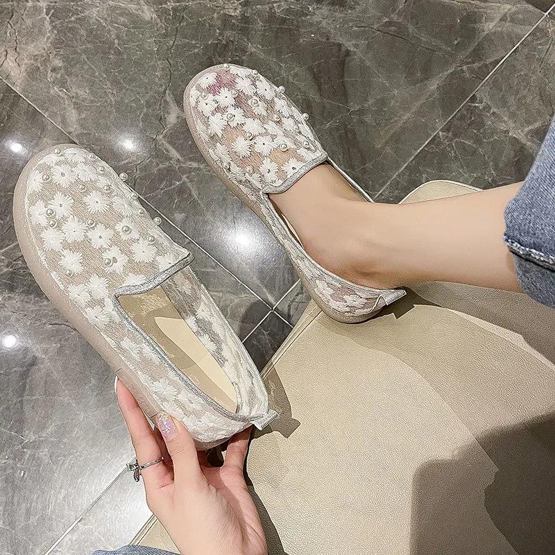 A Pedal Loafers Women Out Summer Flat Mesh Breathable Lazy Shoes Net Shoes Peas Shoes