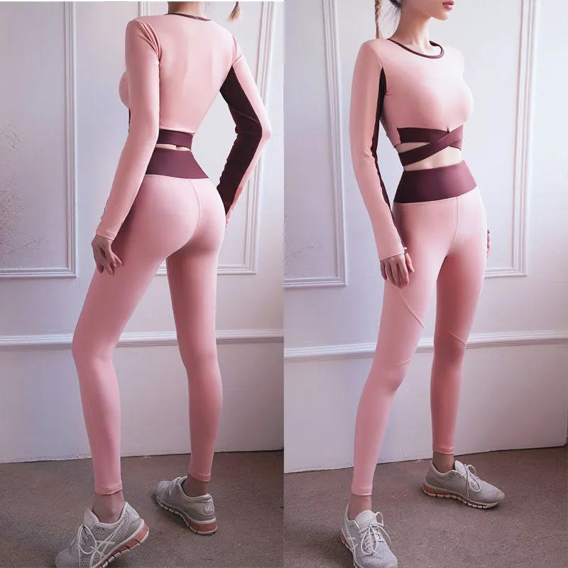 Seamless Women Yoga Set Workout Sportswear Gym Clothing Fitness Long Sleeve Crop Top High Waist Leggings Sports Suits