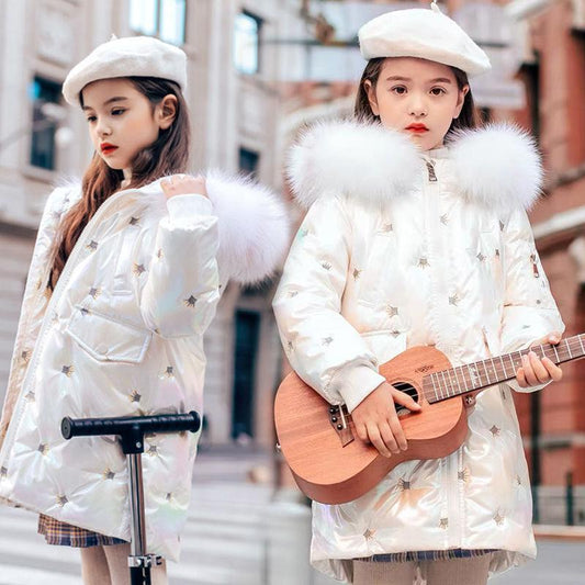 Glossy Mid-length Windproof Cotton Suit Warm Girls Winter Padded Jacket