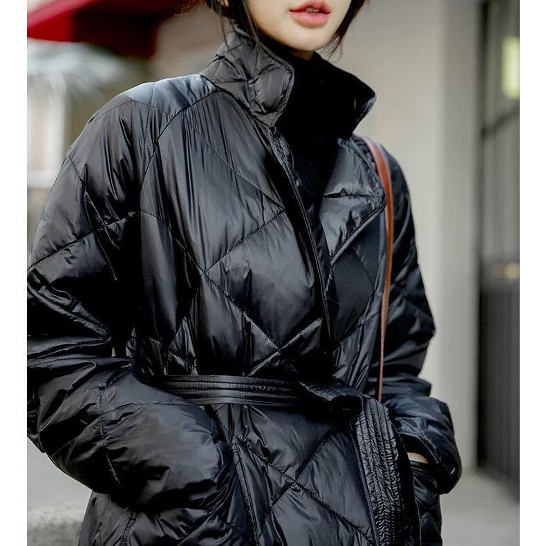 Feather Down Padded Jacket Women's Temperament Was Thinner Stand-up Collar Mid-length Over The Knee Coat Thick Padded Jacket