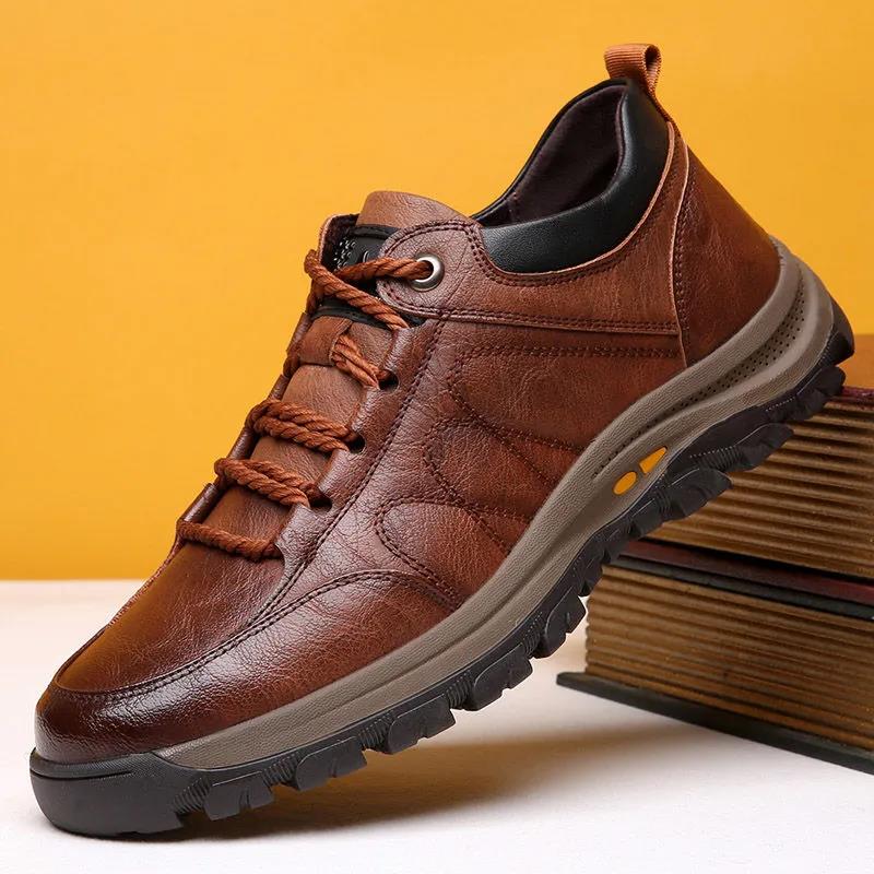 Men's Shoes Spring and Autumn 2021 New Casual Leather Shoes Men's Outdoor Sports Non-slip Hiking Shoes