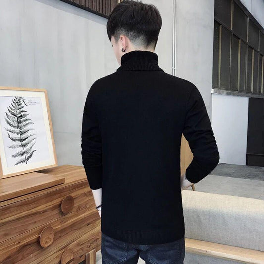 Autumn Winter Men'S Sweater Warm Men'S Turtleneck Sweater Solid Color Casual Sweater Men's Slim Fit Knitted Pullovers