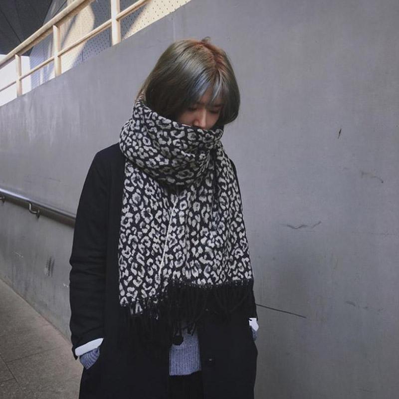 =Winter Imitation Cashmere Scarf Korean Fashion Leopard Print Scarf Thick Warm Women's Dual-use Scarf Shawl