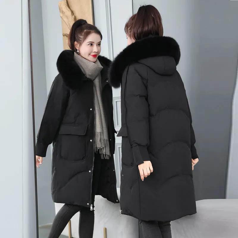 Down Jacket Women's Winter Fashion All-match Thick Mid-length Coat Loose Thin Section with Fur Collar