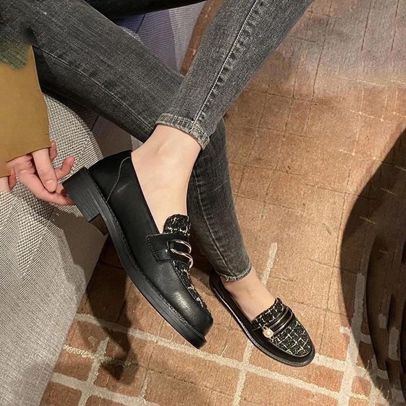 Soft Leather Shoes Ladies Small Leather Shoes Thick Heel Comfortable Work Shoes British Style Low-heel Ladies Leather Shoes