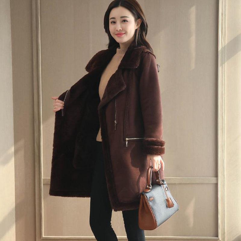 Suede Cotton Coat Winter Korean Version of Loose Thick Fur Lamb Fur Coat Female Mid-length Coat