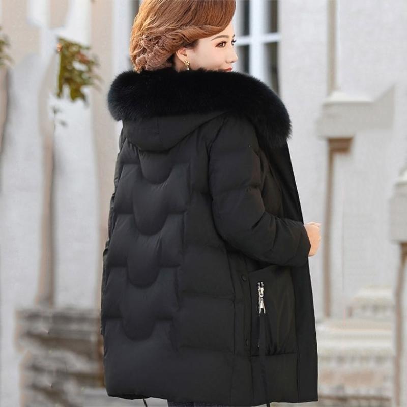 Women's Mid-length Down Jacket Winter Korean Loose Cotton Clothes Casual Hooded Padded Jacket Quilted Jacket