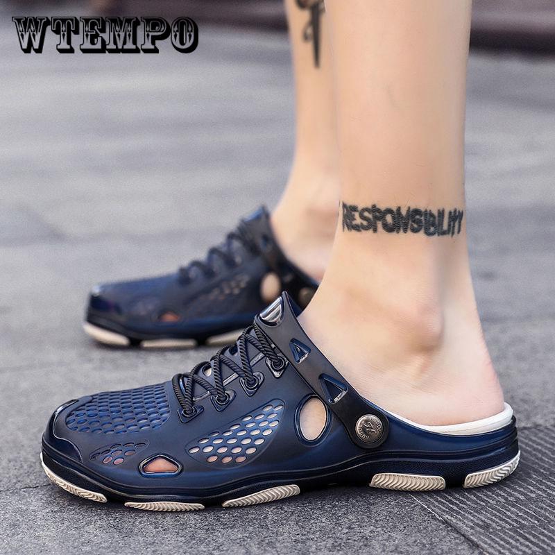 Summer Hole Shoes Men's Slippers Casual Fashion Half Slippers Slip Lazy Beach Shoes Sandals