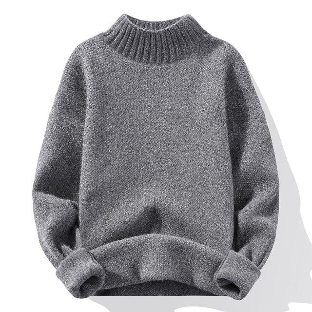 Men's  Sweater Autumn and Winter Thickened Imitation Mink Cashmere Korean Fashion Personality Semi-High Neck Knitted Sweater