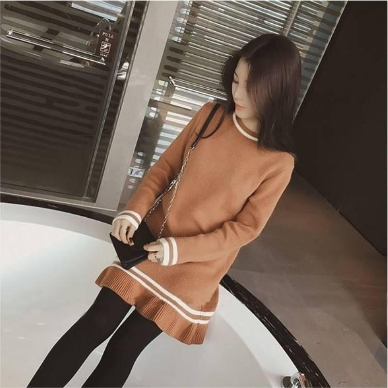 Autumn and winter new knit bottoming shirt women's long paragraph wild loose hooded dress female