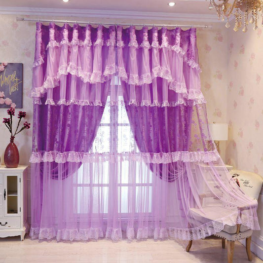 Simple and Modern Princess Style Lace Net Red Shade Curtains for Living Room and Bedroom Curtains (150×270cm)