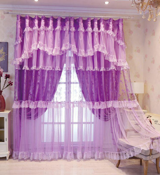 Simple and Modern Princess Style Lace Net Red Shade Curtains for Living Room and Bedroom Curtains (150×270cm)