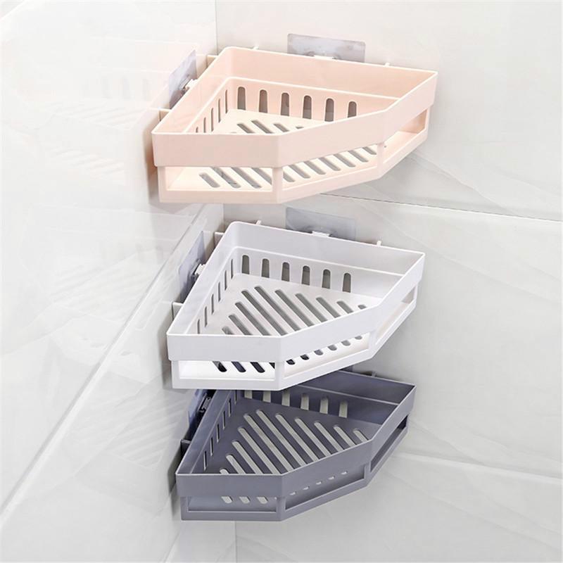 Kitchen Corner Storage Rack Traceless Plastic Bathroom Organizer Shower Shelf