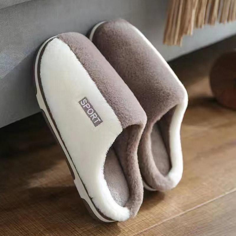 Cotton Slippers Men's Winter Plus Size Home Indoor Warm Thick Bottom Plus Velvet Non-slip Plush Slippers