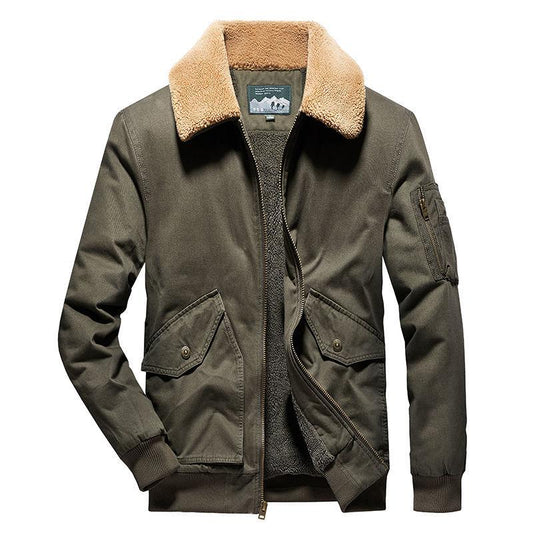 Winter Coat Handsome Male Worker Plus Cotton Thick Lamb Hair Plus Velvet Thick Cotton Coat Loose Military Uniform Retro Cotton Jacket