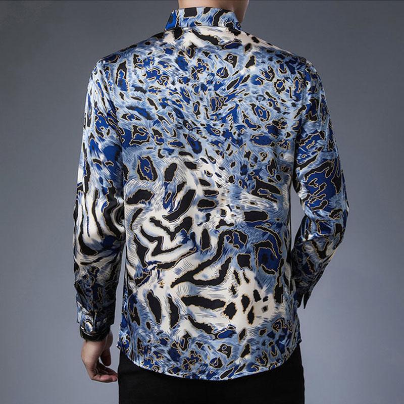 High-end Printed Mulberry Silk Men's Shirt Loose Business Casual Long-sleeved Handsome Shirt