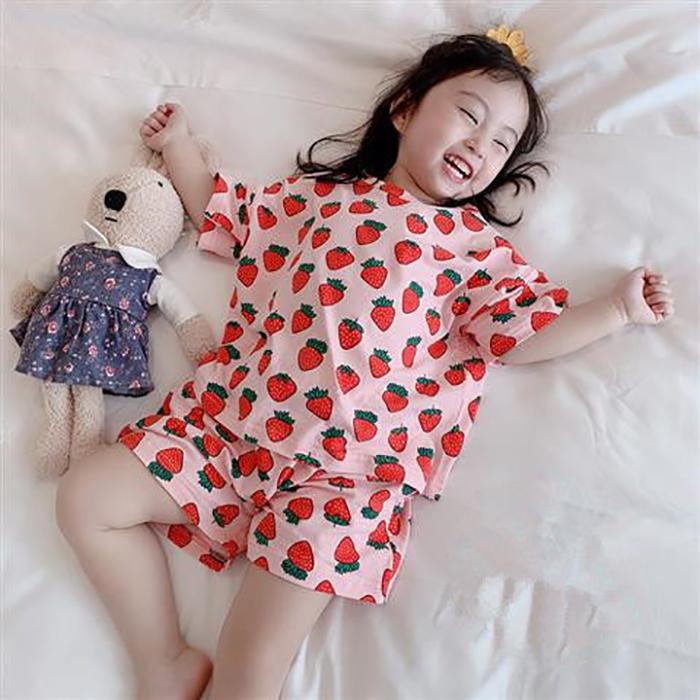 2 to 10 Years Summer Girls Kids Pajamas Set Short Sleeves Sleepwear For Toddler Girls Cotton Pyjamas Set Clothes