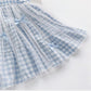 Girls Summer Children's Checkered Net Gauze Dress Little Girl Puff Sleeve Pleated Dress