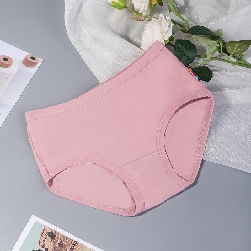 4Pcs/Set Solid Color Large Size Mid Waist Causal Soft Briefs Women's Seamless Cotton Panties