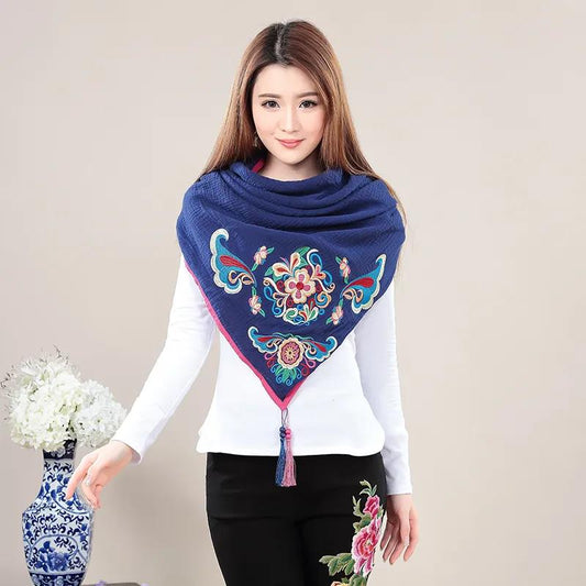 Women's Cotton Linen Ethnic Scarf Embroidered Flower Scarf All Match Shawl Retro Triangle Scarf Exquisite Embroidery Scarves Wrap Shawl Neckerchief