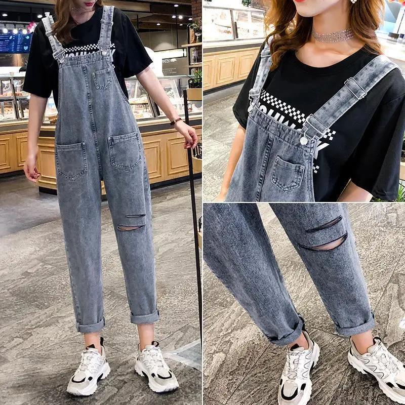 WTEMPO Woman Jeans Summer Denim Jumpsuit Long Romper Pants Zipper Pockets Sleeveless Adjusted Overalls Trousers