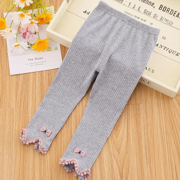 Girls' Leggings Children's Spring and Autumn Thin Bow Korean Cropped Trousers Baby Outer Wear and Inner Wear