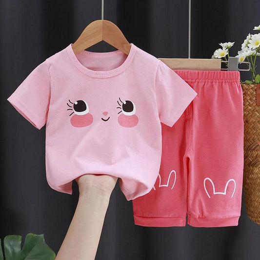 Summer Children's Cotton Short-sleeved Suit Children's Half-sleeved Shorts Boys and Girls Summer Clothes Baby T-shirt