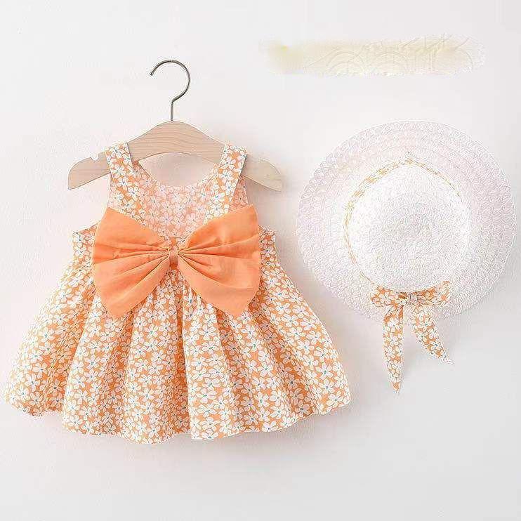 Children Dress Spring Summer Sling Kids Clothing  Baby Girls Clothing Printing Sleeveless A-line Pleated Floral Dress Girl